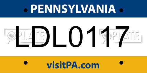 LDL0117 Pennsylvania License Plate