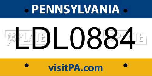 LDL0884 Pennsylvania License Plate