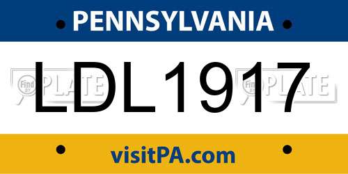 LDL1917 Pennsylvania License Plate
