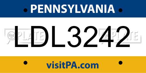 LDL3242 Pennsylvania License Plate