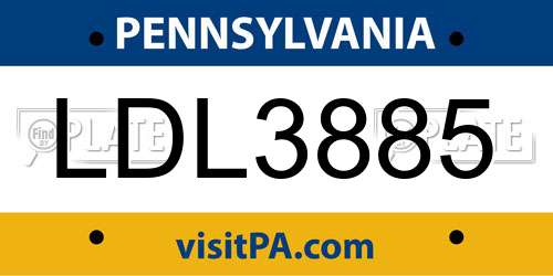 LDL3885 Pennsylvania License Plate
