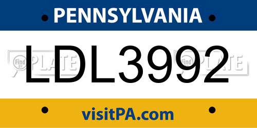 LDL3992 Pennsylvania License Plate