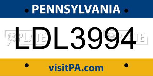 LDL3994 Pennsylvania License Plate