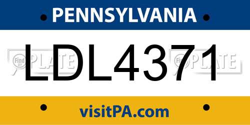 LDL4371 Pennsylvania License Plate