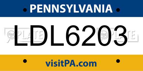 LDL6203 Pennsylvania License Plate