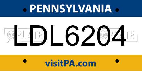 LDL6204 Pennsylvania License Plate