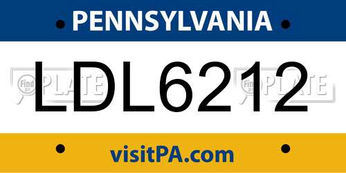 LDL6212 Pennsylvania License Plate