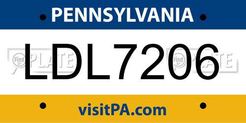 LDL7206 Pennsylvania License Plate