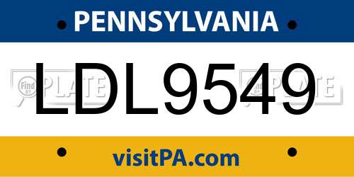 LDL9549 Pennsylvania License Plate