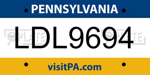 LDL9694 Pennsylvania License Plate