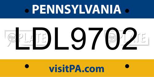 LDL9702 Pennsylvania License Plate