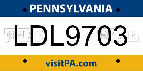 LDL9703 Pennsylvania License Plate