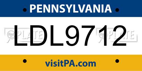LDL9712 Pennsylvania License Plate