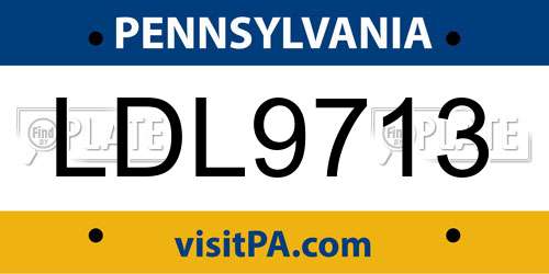 LDL9713 Pennsylvania License Plate