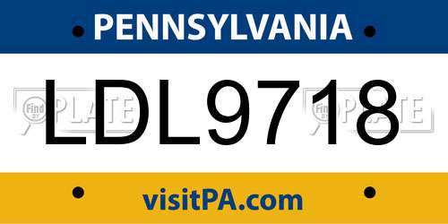 LDL9718 Pennsylvania License Plate