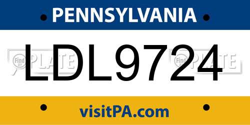 LDL9724 Pennsylvania License Plate
