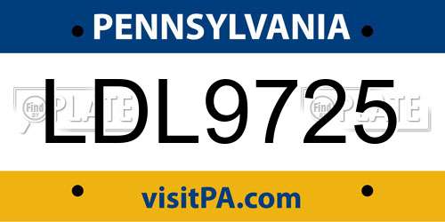 LDL9725 Pennsylvania License Plate