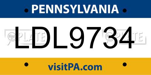LDL9734 Pennsylvania License Plate