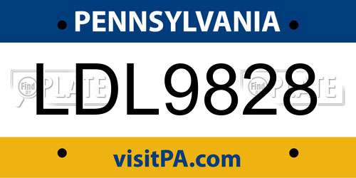 LDL9828 Pennsylvania License Plate