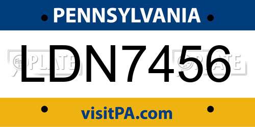 LDN7456 Pennsylvania License Plate