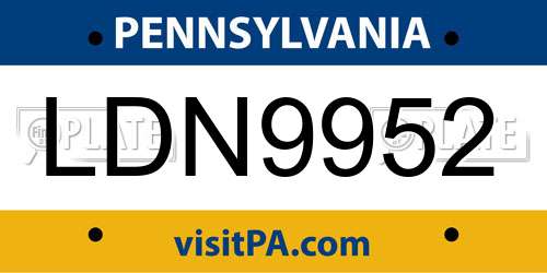 LDN9952 Pennsylvania License Plate