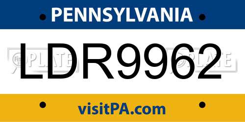 LDR9962 Pennsylvania License Plate