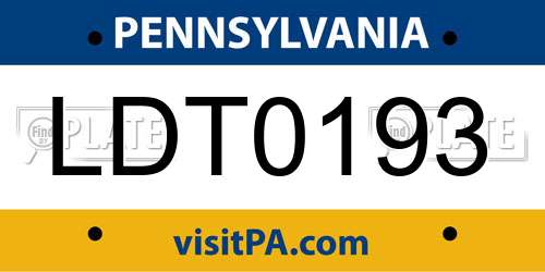 LDT0193 Pennsylvania License Plate