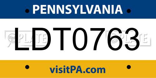 LDT0763 Pennsylvania License Plate
