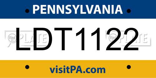 LDT1122 Pennsylvania License Plate