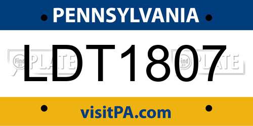LDT1807 Pennsylvania License Plate