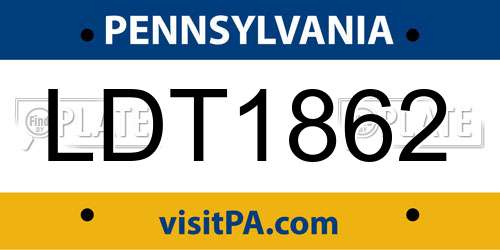 LDT1862 Pennsylvania License Plate