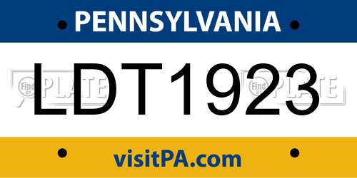 LDT1923 Pennsylvania License Plate