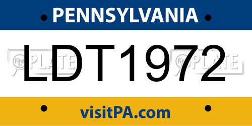 LDT1972 Pennsylvania License Plate