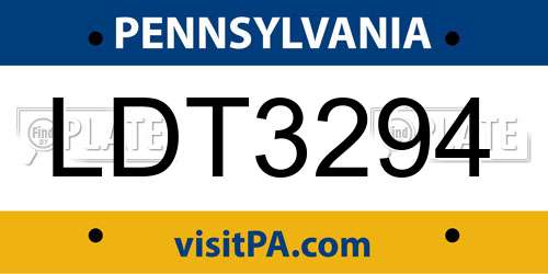 LDT3294 Pennsylvania License Plate