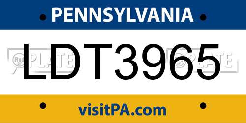 LDT3965 Pennsylvania License Plate