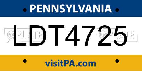 LDT4725 Pennsylvania License Plate