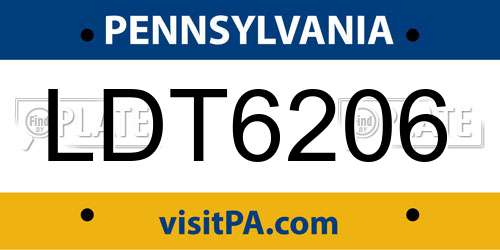 LDT6206 Pennsylvania License Plate