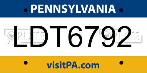 LDT6792 Pennsylvania License Plate