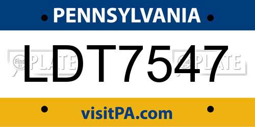 LDT7547 Pennsylvania License Plate