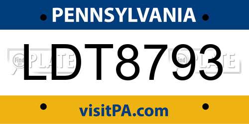 LDT8793 Pennsylvania License Plate