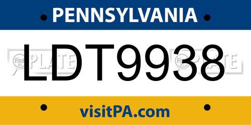 LDT9938 Pennsylvania License Plate
