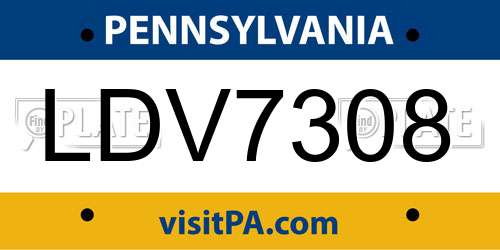LDV7308 Pennsylvania License Plate