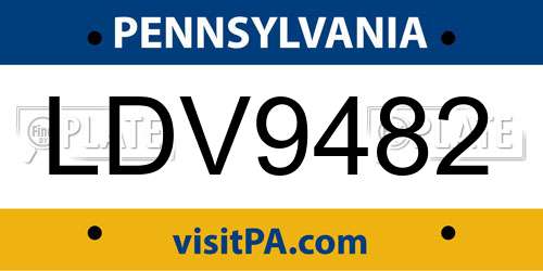 LDV9482 Pennsylvania License Plate