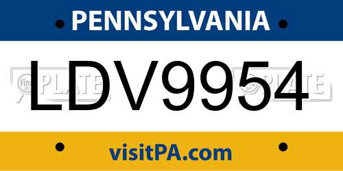 LDV9954 Pennsylvania License Plate