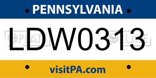 LDW0313 Pennsylvania License Plate