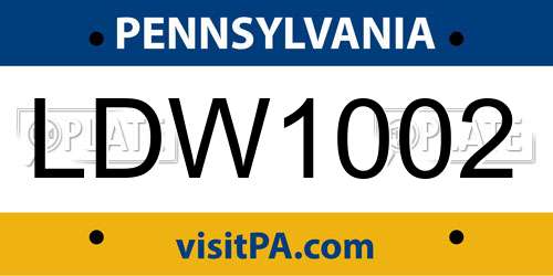 LDW1002 Pennsylvania License Plate