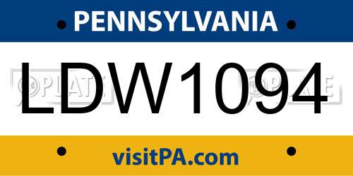 LDW1094 Pennsylvania License Plate