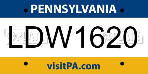 LDW1620 Pennsylvania License Plate