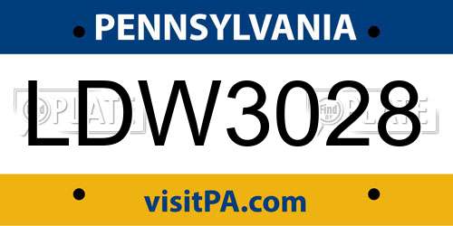 LDW3028 Pennsylvania License Plate