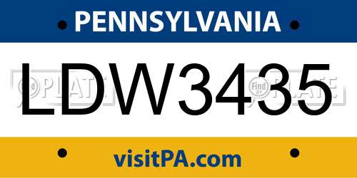 LDW3435 Pennsylvania License Plate